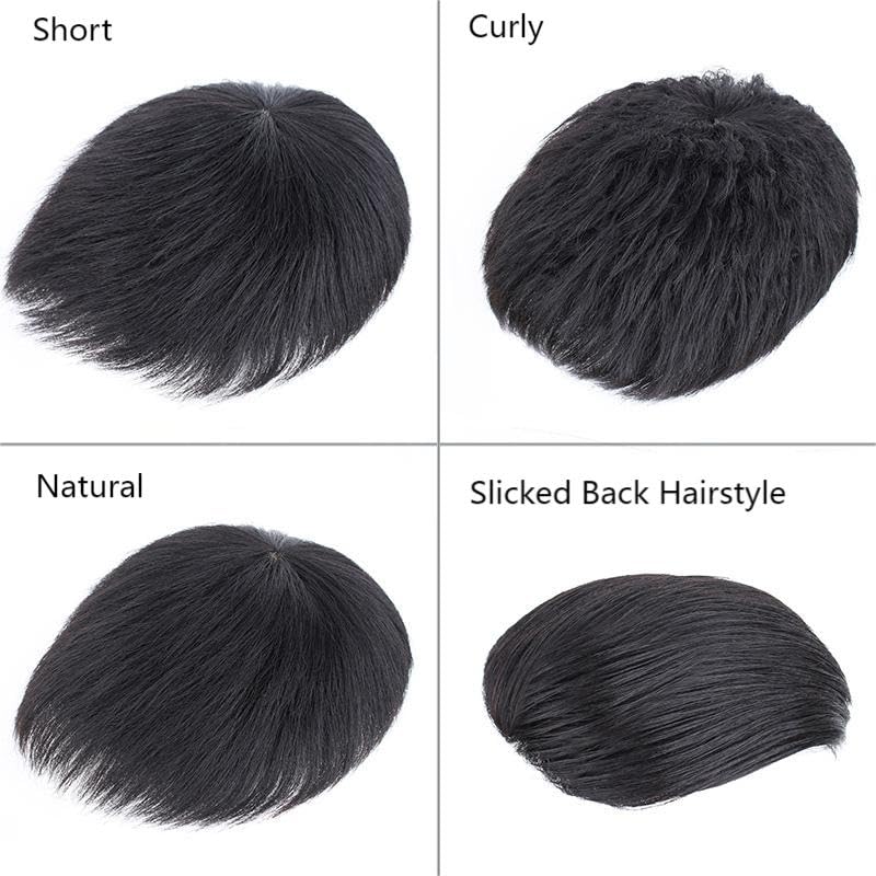 Mens Wigs, Soft Thin Skin Wig Replacement Hair Piece, Natural Black Toupee Replacement System for Covering Receding Hairline,Short,16x18cm - Image 2