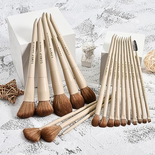 LORYP Makeup Brushes Set Labeled 18 Piece Face and Eye Brush Set Ultra soft hair Foundation, Concealer, Blush, Contour, Blending, Eyeshadow Khaki Brush kit - Image 6