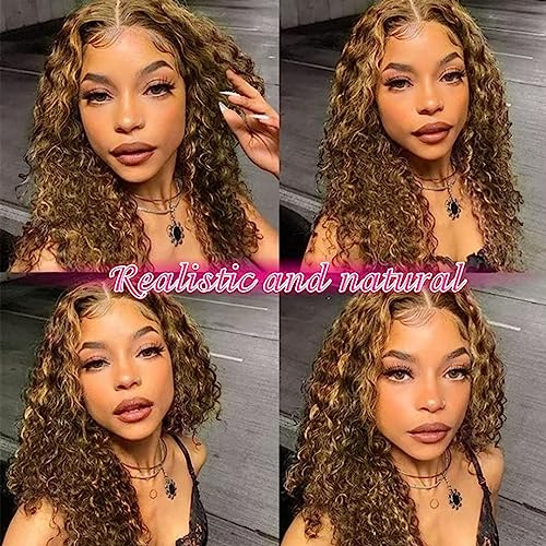 13x6 Deep Wave Lace Front Wigs Human Hair 18 inch Colored Highlight Ombre 4/27 Curly HD Transparent Lace Frontal Wig for Women 180% Density Pre Plucked With Baby Hair Glueless Wig 18 Inch - Image 9