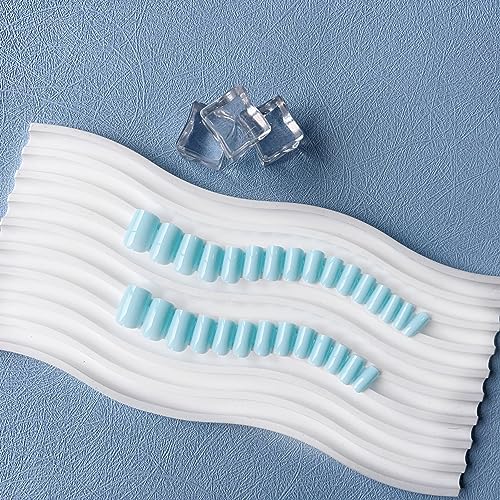 30 PCS Press on Nails Medium Short Square Nails,Reusable Light Blue Nails Glue on Nails Press ons,15 Sizes-30 Fake Nails Set Soft Gel Nails,False Nails for Women Girls - Image 3