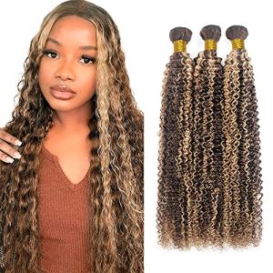 Sandy Brown Bundles Human Hair Blonde Kinky Curly Human Hair Bundles 20 22 24 inch Brazilian Unprocessed Virgin Hair 3 Bundles P4/613 Color Two Tone Brown Mix Blonde Bundle