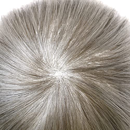 Toupee for men Swiss lace Front Bleached Knots Natural Hairline Mens Toupee Human Hair Replacement Systems Handmade Hairpieces For Men Gray Black Brown Men Hair Units. (7X9"-100% Light to medium Density, 380# Dark Brown with 65% Synthetic Grey) - Image 4