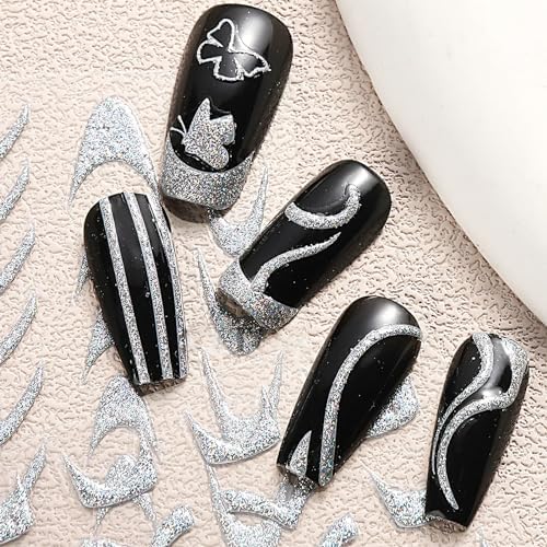 Silver Glitter French Tip Nail Art Stickers 8 Sheets DIY Crafts for Women - Image 3