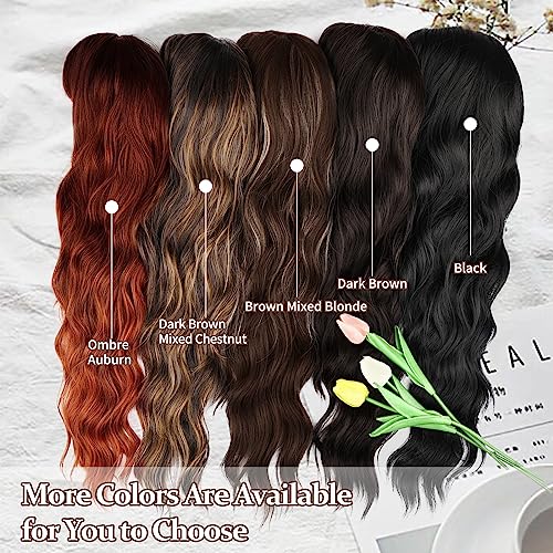 NAYOO Long Purple Wigs with Bangs for Women Curly Wavy Hair Wigs Heat Resistant Synthetic Fiber Wigs for Daily Party Use 26 Inches (Ombre Purple) - Image 6