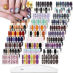 30 Sheets Marbled Halloween Real Nail Polish Strips Stickers with Nail File Halloween Nail Stickers Full Nail Wraps for Women Halloween Nail Art