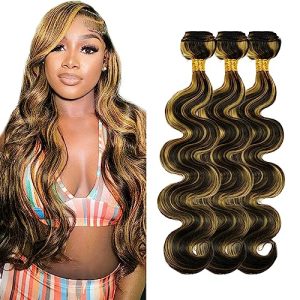 24 26 28 Inch Highlight Human Hair Bundles Blonde Body Wave Bundles Brazilian Two Tone Black Mixed With Honey Blonde Bundles Human Hair Unprocessed Virgin Hair 3 Bundles