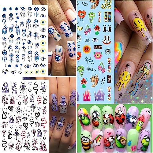 7 Sheets Cute Cartoon Nail Art Stickers 3D Designs Cactus Ice Cream Animals - Image 6