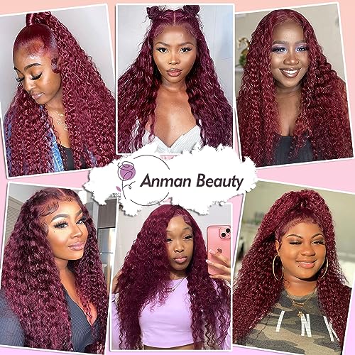 99J Burgundy Lace Front Wigs Human Hair 13X4 Water Wave Lace Front Wigs for Women Human Hair Glueless Red Deep Colored Curly Lace Front Wig Pre Plucked Bleached Knots 180% Density 26 Inch - Image 6
