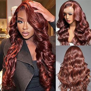 28 Inch Lace Front Wig Human Hair Body Wave Reddish Brown Human Hair Lace Front Wigs 13x4 HD Lace Front Wigs Human Hair Pre Plucked Colored 10A 180% Density Reddish Brown Frontal Wig