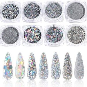 KISSBUTY Holographic Nail Art Glitter Kit 8 Boxes Shining Sequins Flakes