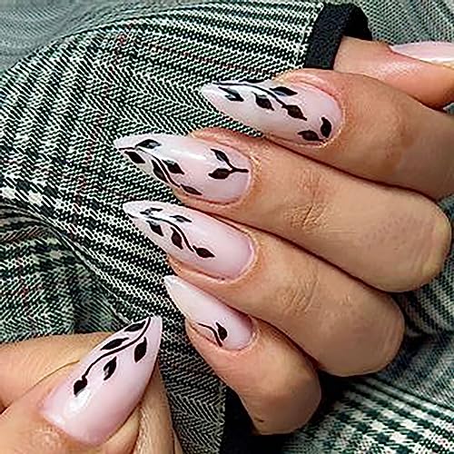 Glossy Black Willow Leaf Almond Stiletto Press On Nails 24 Piece Set - Image 5