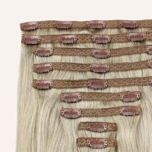 Real Human Hair Clip-In Hair Extensions - Easy Install and Natural Full Head of Clip in Extensions - Gain Volume & Length Instantly - 9 Piece Clip-in Set in Champagne Blonde (210g / 20 inch)