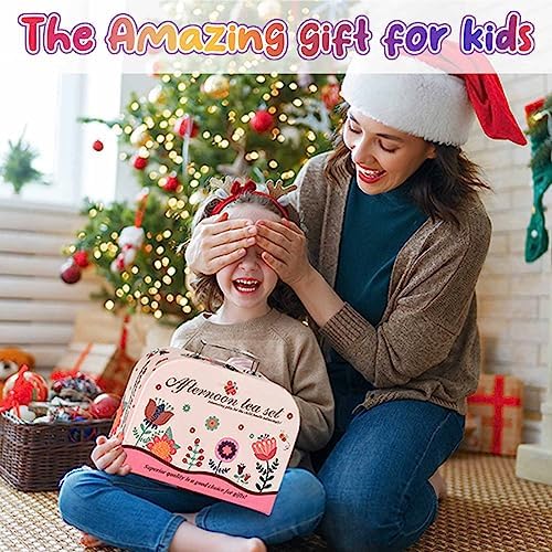 Tea Set for Little Girls, Birthday Gift for Age 3 4 5 6 Year Old, Toddler Toys Tea Party Set for Little Girls, Princess Kids Kitchen Pretend Toy with Tin Tea Set, Desserts & Carrying Case - Image 6