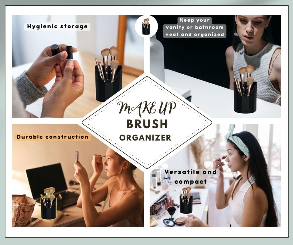 Makeup Brush Organizer Holder Stand,Compact, 3 slot, Black Countertop Vanity Brush Storage Display Stand for Foundation Powder Blush Brushes Pen Pencil holder for desk Made in North America - Image 9
