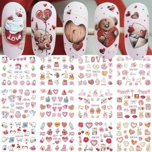 Valentine's Day Heart Nail Stickers for Women and Girls - 30 Piece Set