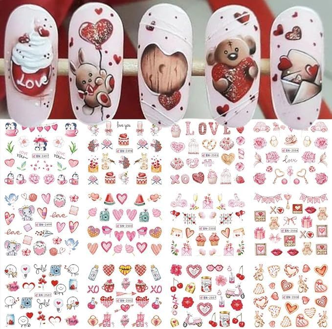 Valentine's Day Heart Nail Stickers for Women and Girls - 30 Piece Set