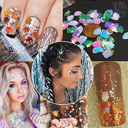 48 Boxes Holographic Nail Sequins, FITDON Shell Round Star Leaf Butterfly Iridescent Flake Nail Glitter, Colorful Confetti Sticker Manicure Nail Art Supplies Make Up DIY Decals Decoration - Image 7