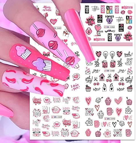12 Sheets Valentine's Day Nail Art Stickers for Women - Water Transfer Designs with Hearts, Letters, and Cartoon Bears - Image 5