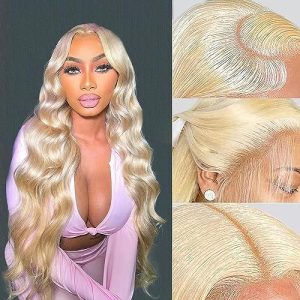 Blonde Lace Front Wigs Human Hair 13x6 Body Wave Lace Front Wig Human Hair Pre Plucked with Baby Hair 613 Transparent HD Lace Frontal Wig 180% Density Blonde Wig for Black Women 20 Inch