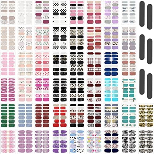 680 Pieces 50 Sheets Nail Polish Strips Full Wraps Nail Stickers Self-Adhesive Nail Decals with Nail Files for Women Girls DIY Nail Decoration (Cute Style)