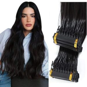6D Human Hair Extensions, Black Quality Virgin Remy Hair Hair Extension Natural Straight Hair Extensions,10 Rows,16inch