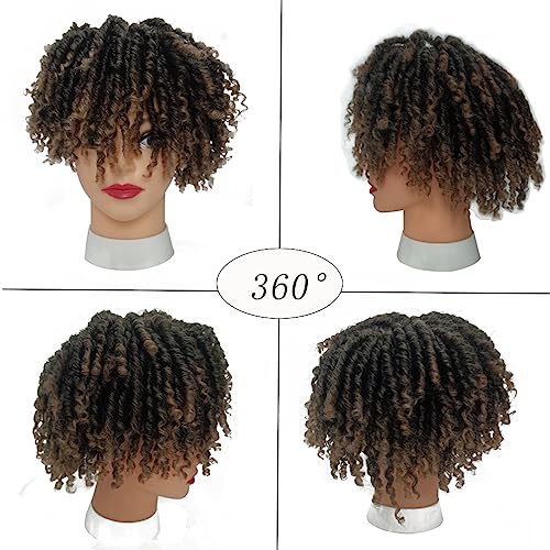 6inch Dreadlock Hair Topper Wig For Women/Man Ombre #4/27 Color Short Locs Wiglets Hairpieces With Clip In Braided Half Wigs Synthetic Dreadlocks Toupee Afro Wig For Thinning Hair - Image 3
