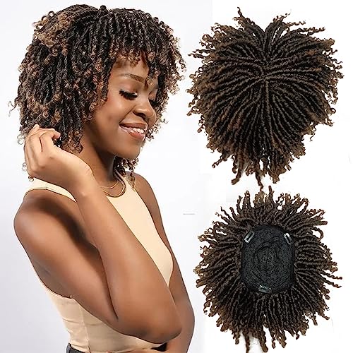 6inch Dreadlock Hair Topper Wig For Women/Man Ombre #4/27 Color Short Locs Wiglets Hairpieces With Clip In Braided Half Wigs Synthetic Dreadlocks Toupee Afro Wig For Thinning Hair