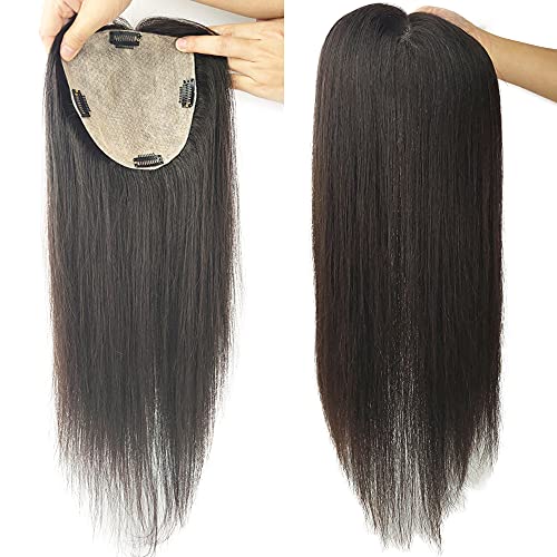 6inx6in Long Straight Human Hair Topper 4 Clips in perimeter Silk Top Hair Pieces for Women Breathable Silk Top Base European Hair (Medium Brown, 22 inches), 22 Inch, 1312-A - Image 2