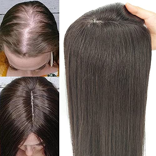 6inx6in Long Straight Human Hair Topper 4 Clips in perimeter Silk Top Hair Pieces for Women Breathable Silk Top Base European Hair (Medium Brown, 22 inches), 22 Inch, 1312-A