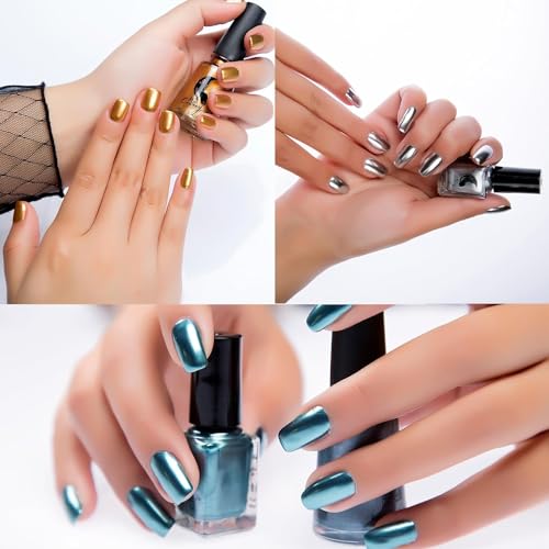 6ml 12 Colors Chrome Nail Polish, Metallic Nail Polish, Mirror Effect Varnishes, Long-Lasting Non-Peelable Glitter Nail Polish Nail Art Decoration, Shiny Chrome DIY Nail Polish Varnish Manicure (09) - Image 5