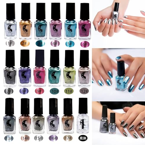 6ml 12 Colors Chrome Nail Polish, Metallic Nail Polish, Mirror Effect Varnishes, Long-Lasting Non-Peelable Glitter Nail Polish Nail Art Decoration, Shiny Chrome DIY Nail Polish Varnish Manicure (09) - Image 3