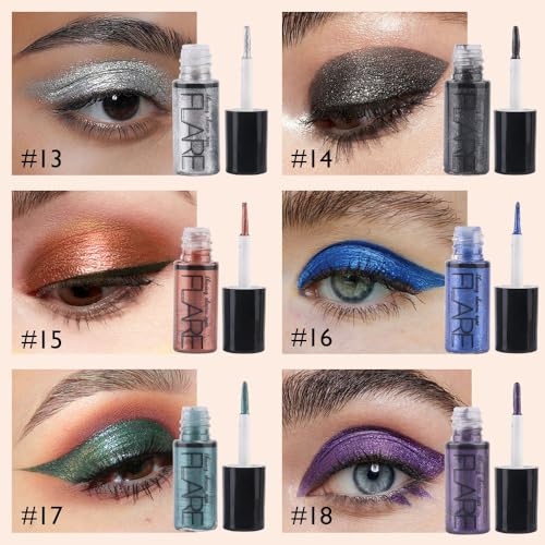 6Pcs Glitter Liquid Eyeshadow Stick Kit,Black Silver Bronze Blue Cyan Purple Shimmer Eye Shadow,Waterproof Eyeliner Eyelid Sparkling Makeup,sombras liquidas para ojos,Quick-Drying,Set C - Image 2