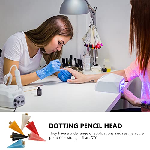 6pcs Point Drill Crayon Tip Dotting Pen Wax Head Rhinestone Picker Gems Pen Head Jewelry Picker Head Black Rhinestones Nail Art Point Drill Pen Nail Gems Acrylic Drilling Pencil - Image 4