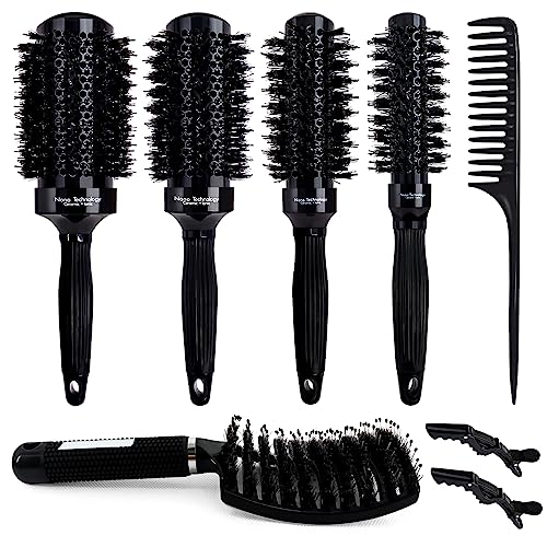 6pc Ceramic Ion Boar Bristle Vented Round Blow Drying Brush Set