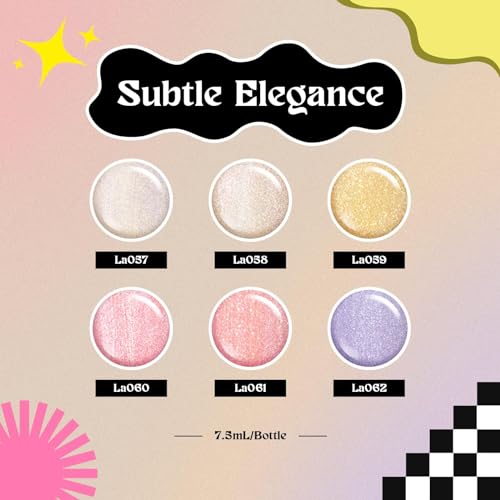 6 Piece Pastel Shimmer Jelly Gel Nail Polish Set with Glitter Accents - Image 3