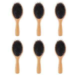 Bamboo Paddle Hair Brush Set 6X with Boar Bristles and Nylon Pins for Shine