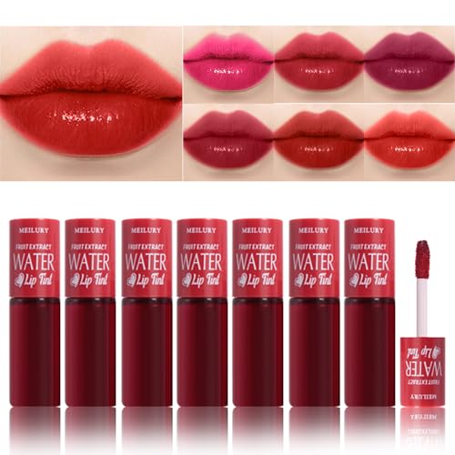 7 Colors Lip Tint Stain Set, Watery Lip Stain Mini Liquid Matte Lipstick,Moisturizing Lip Stain, Long-Lasting,Non-Stick Tinta Para Labios, Waterproof and High Pigment Lip Makeup (01# RED)