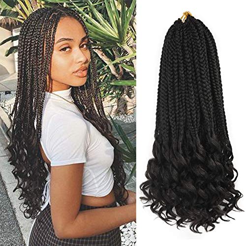 7 Packs Ombre Box Braids Crochet Hair Wave Crochet Box Braids with Curly Ends Bohemian Box Braid Curly Crochet Braids Hair Prelooped Synthetic Braiding Hair Extensions for Black Women (1B, 18inch)