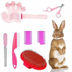 7 Piece Small Rabbit Grooming Kit with Nail Clippers and Pet Hair Remover - Adjustable Ring Strap