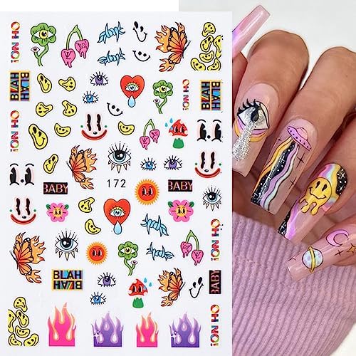 7 Sheets Cute Cartoon Nail Art Stickers 3D Designs Cactus Ice Cream Animals - Image 3