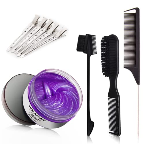 Temporary 7.05oz Purple Hair Color Wax Styling Clay Kit with 3 Brushes & 5 Clips