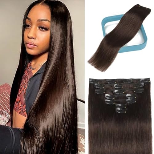 7 Piece 16 Inch Real Human Hair Clip In Extensions Dark Brown