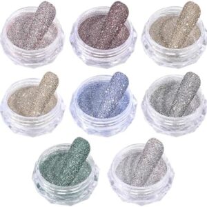 8 Colors Reflective Nail Glitter, Sparkling Crystal Nail Powder, Shiny Nail Decor Supplies, for Women and Girls Nail Art Gel Polish Decoration, Party, Nightclub, Wedding, DIY Crafts
