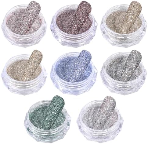 8 Colors Reflective Nail Glitter, Sparkling Crystal Nail Powder, Shiny Nail Decor Supplies, for Women and Girls Nail Art Gel Polish Decoration, Party, Nightclub, Wedding, DIY Crafts