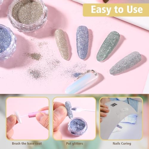 8 Colors Reflective Nail Glitter, Sparkling Crystal Nail Powder, Shiny Nail Decor Supplies, for Women and Girls Nail Art Gel Polish Decoration, Party, Nightclub, Wedding, DIY Crafts - Image 3