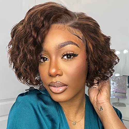 8-Inch Brown Curly Bob Wig for Black Women - Easy Wear, Natural Look