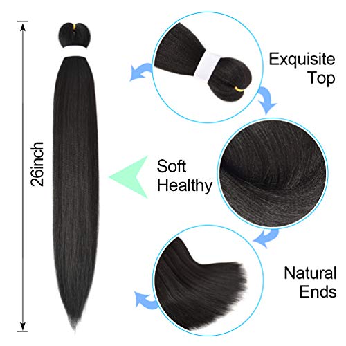 8 Pack Braiding Hair Pre Stretched - 26" 100G/Pack Premium Kanekalon Pre Stretched Braiding Hair Extensions, Professional Itch Free Hot Water Setting Perm Yaki Texture Prestretched Braiding Hair(1B) - Image 5