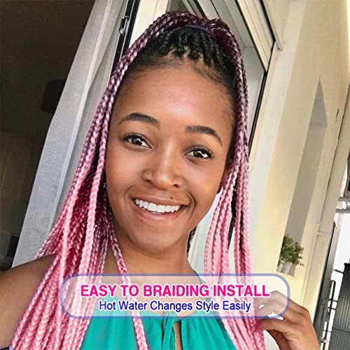 8 Pack Ombre Braiding Hair Pre Stretched - 26" 100G/Pack Premium Kanekalon Pre Stretched Braiding Hair Extensions, Professional Itch Free Hot Water Setting Perm Yaki Texture Prestretched Hair(1Bpink) - Image 3