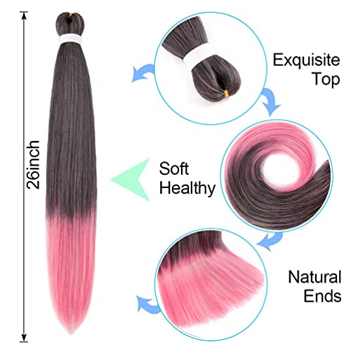 8 Pack Ombre Braiding Hair Pre Stretched - 26" 100G/Pack Premium Kanekalon Pre Stretched Braiding Hair Extensions, Professional Itch Free Hot Water Setting Perm Yaki Texture Prestretched Hair(1Bpink) - Image 4
