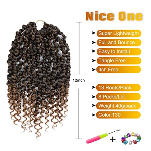 8 Packs Ombre Brown Pre-Looped Passion Twists Braiding Synthetic Hair 12 Inch, Pre-Twisted, Short Crochet Passion Twist Hair Extensions for Women (12inch,T30#) - Image 4